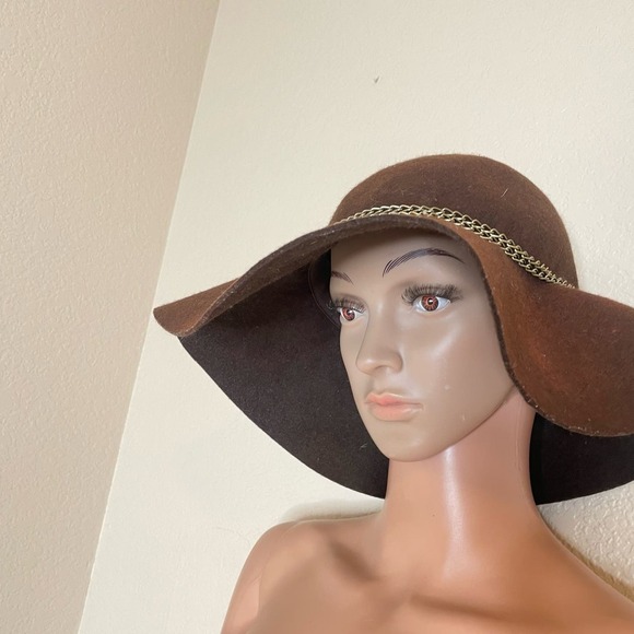 Free Press floppy hat chocolate brown gold chain brim wool Fall Winter OSFM - Picture 12 of 12